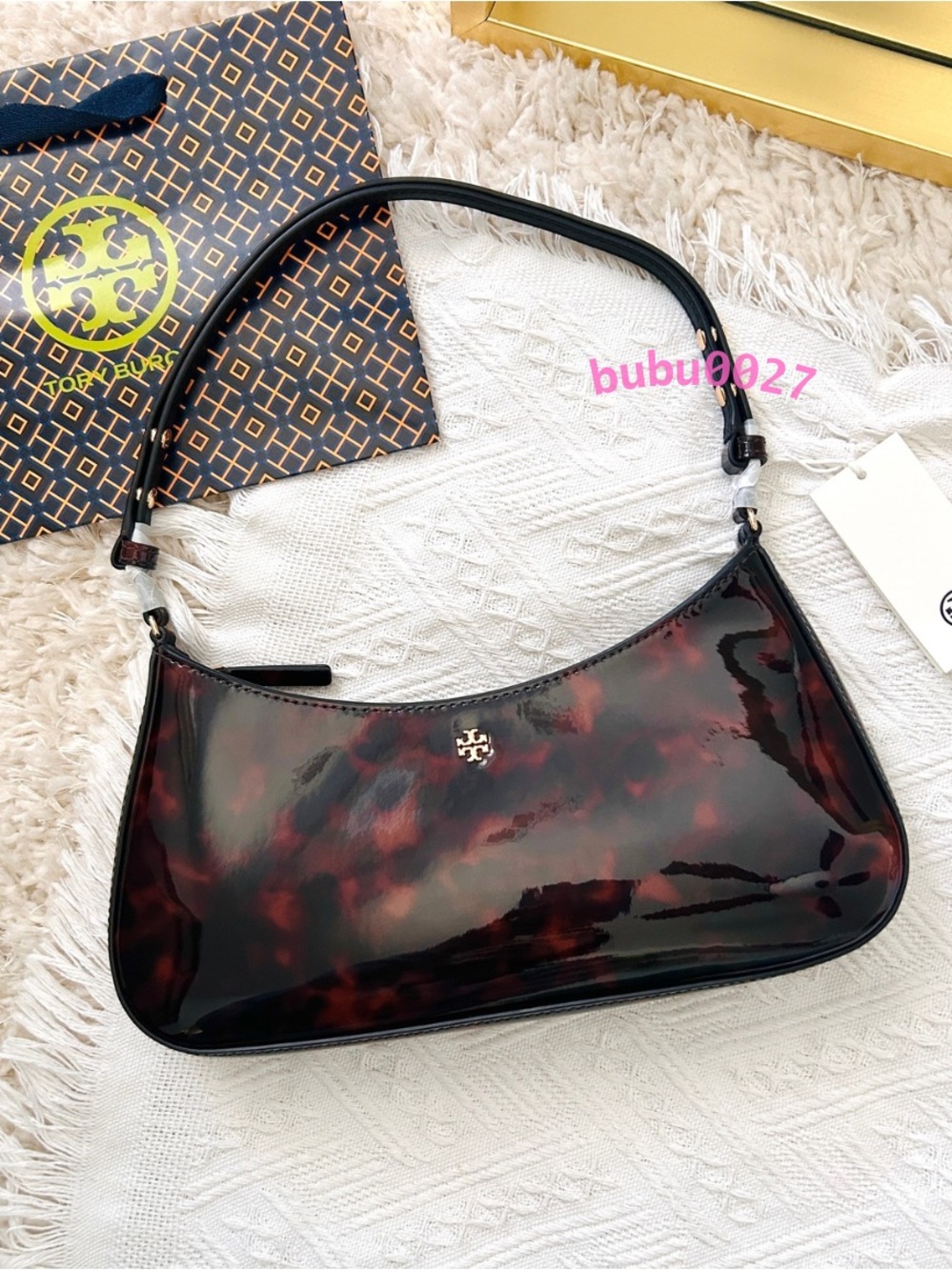 NWT✨Tory Burch Emerson Tortoise Patent Leather Zip Shoulder Bag 165969 Gift